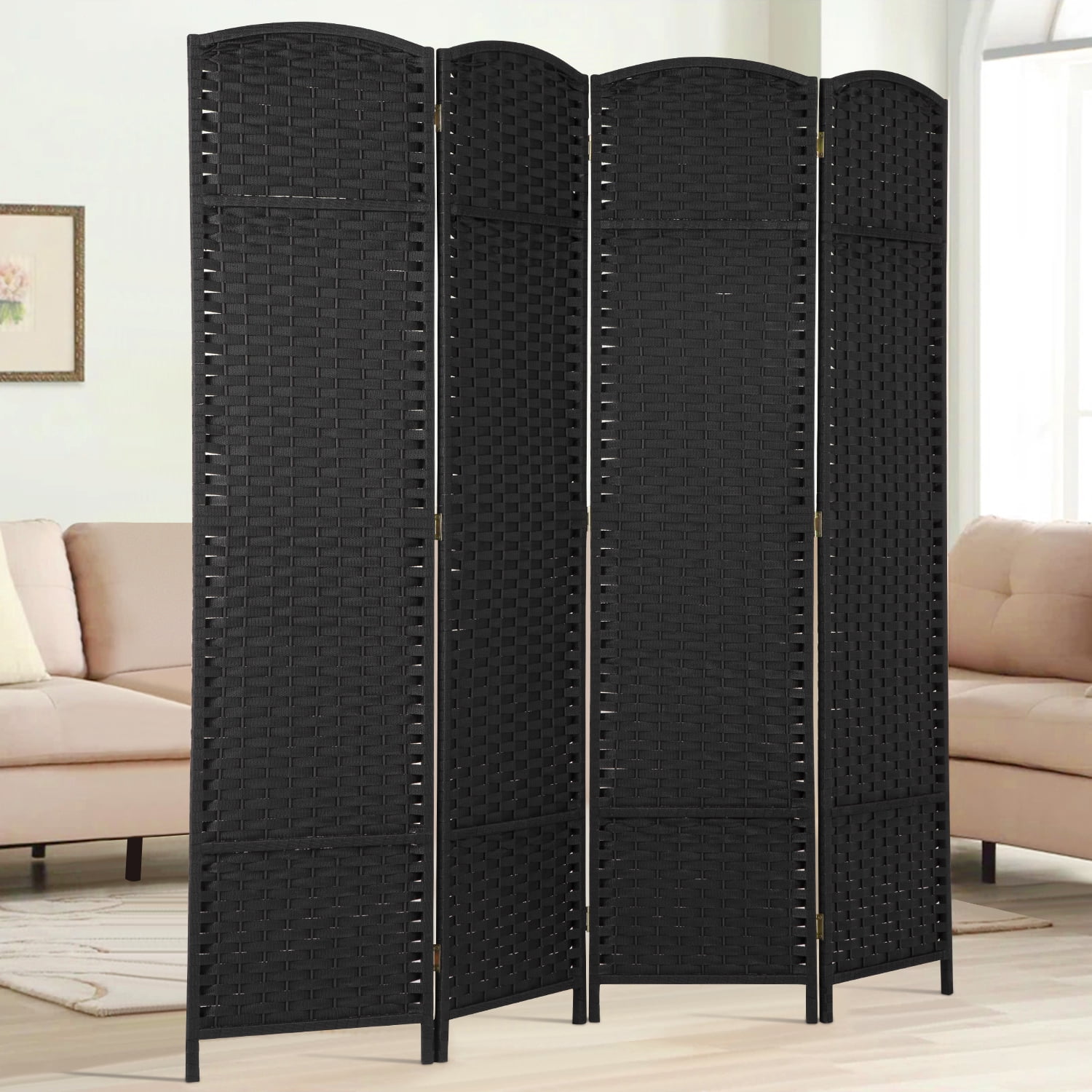 4 Panel Room Divider Folding Privacy Screen 5.57 FT Tall Partition Room Separator   Freestanding Wall Divider, Black