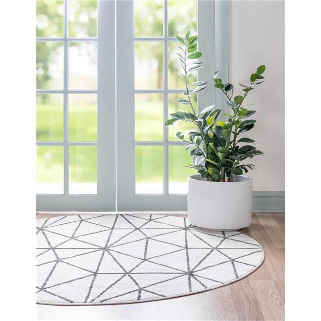 Unique Loom 3148990 8 x 8 ft. Matrix Trellis Geometric Round Rug, Ivory