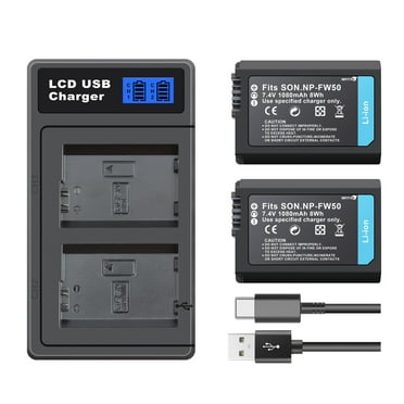 Replacement 2 Pack NP-FW50 Camera Battery Charger Kit with USB Cord for  Alpha A3000 A5000 A5100 A6000 A6500 A6300 A6400 A55 A7 A7II A7R A7RII A7S A7SII NEX-3 NEX-5 NEX-6 NEX-7 NEX-C3 NEX-F3