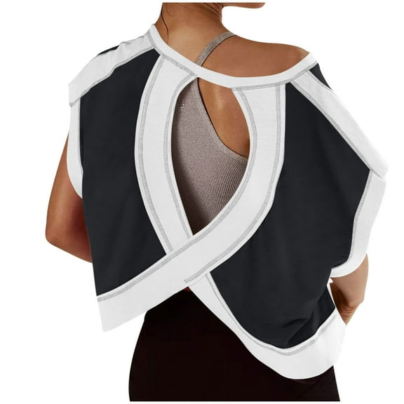 Women Short Sleeve Workout Shirts Open Back Tops Casual Yoga Y2k Athletic Gym Slouchy Crop Running Tees, Limited Time Clearance Under 10 Dollars SA-430
