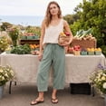 thumbnail image 7 of Petite Capri Pants Womens Wide Leg Palazzo 2026 Summer Casual Pull on High Waisted Barrel Lounge Flowy Cropped Beach Work Trousers Light Green XL, 7 of 7