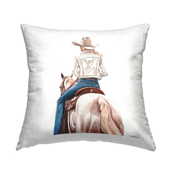 Stupell Industries Glam Girl on White Horse Decorative Printed Throw Pillow Design by Amanda Greenwood.