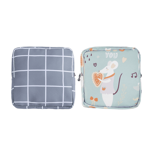 GASTROPOD 2Pcs Coin Purse Storage Bag Travel Bags Sanitary Napkin Storage Bag Zipper Pouch Green Cat And Mouse&Gray Plaid