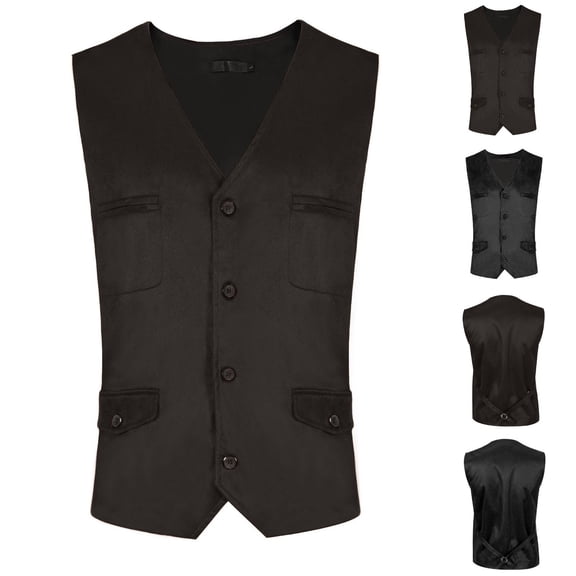 BVOFAR Men's Suit Vest Business Formal Dress Vests Elegant Button Down Waistcoats with Pockets Wedding Guest Waistcoat Brown L