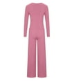 thumbnail image 5 of Womens Solid Ribbed 2 Piece Outfits ong Sleeve Crop Top with High Waist Wide Leg Pant Suits Pajamas Sets Loungewear, 5 of 7