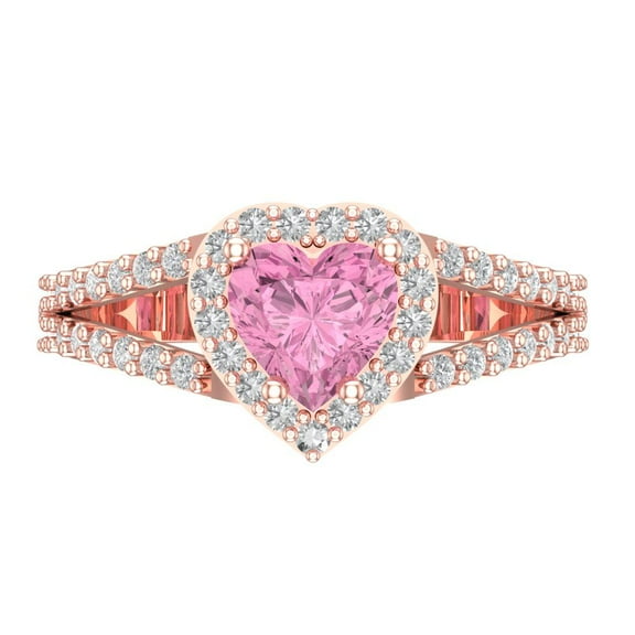 Halo Engagement Ring for Women - 1.49ct Simulated Pink Diamond in 18K Rose Gold Promise Ring