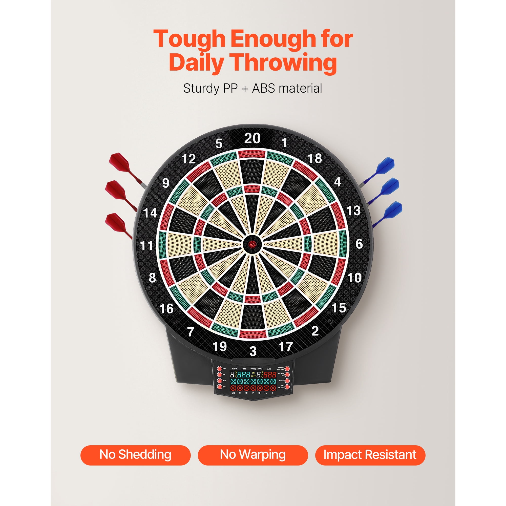 KFFKFF Electronic Dart Board with 15.5" Target Area, Featuring 43 Games and Over 320 Variations for Up to 8 Players, Includes 6 Dart Shafts, Flights, and 50 Soft Tips