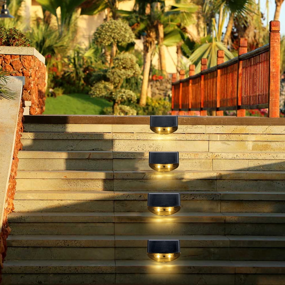 4x Solar Deck Fence Lights LED Outdoor Pathway Patio Stair Step Waterproof Lamp 