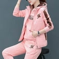 thumbnail image 5 of Women's 3 Piece Outfit Set Vest Hoodie And Long Pants With Letter Print Long Sleeve Hooded Sweatshirt Sleeveless Stand Collar Vest Elastic Waist Long Pants Autumn Winter Fleece, 5 of 6