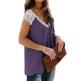 thumbnail image 4 of Camiseta de mujer Encaje Cuello en V Sin mangas Casual Loose Girl Summer Top, Morado, S Vogacara AP001333-11, 4 of 5