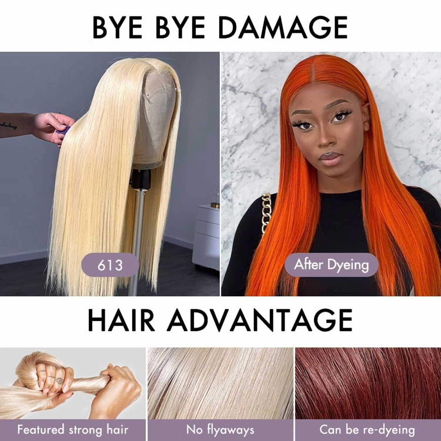 LUVME 16"PreMax Wigs 180% Density Easily Redyed 613 Silky Straight 5x5 Closure HD Lace Glueless Mid Part Long Wig Pre-cut & Plucked & Bleached for Women 1pc