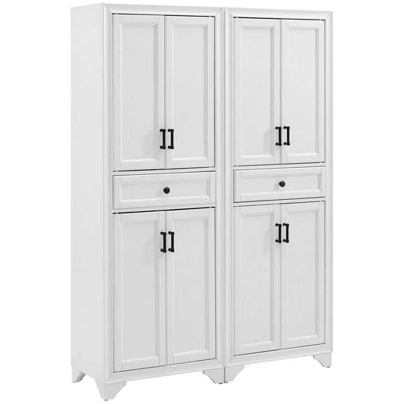 Crosley Furniture Tara 2-Piece Pantry Storage Cabinet Set with Shelves, Kitchen, Dining, or Laundry Room, Distressed White