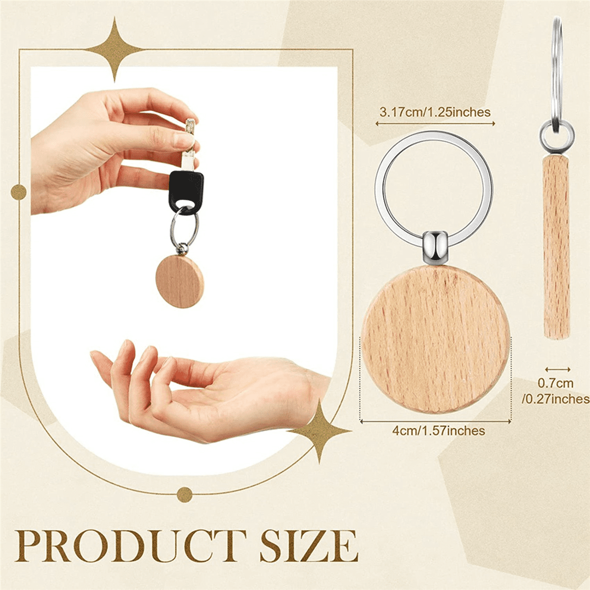 500Pieces Wooden Keychain Blanks Bulk Round Wood Engraving Blanks Unfinished Wooden Key Ring Key Tag B