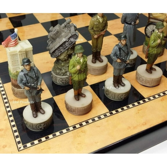 WW2 US GERMANY Chess Set W/ 15" WALNUT  BIRDSEYE MAPLE COLOR BOARD World War 2