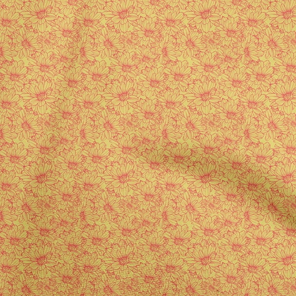 oneOone Cotton Flex Yellow Fabric Floral Ditsy Fabric For Sewing Printed Craft Fabric By The Yard 40 Inch Wide