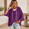 thumbnail image 7 of Womens Hoodies Fashion Baggy Sweaters Loose 3/4 Length Sleeve Drawstring Sweatshirt Fall Winter Waffle Knit Tops Purple XL, 7 of 7