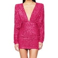 thumbnail image 2 of hotojiny Sequin Dress for Women Long Sleeve Deep V Neck Backless Bodycon Dress Cocktail Party Night Club Mini Dress, 2 of 6