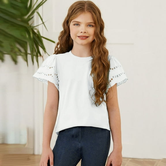 Teen Girls T Shirts Solid Girls Short Sleeve Tops Round Neck Girls Summer Tops Girls Shirts 12-13years Cute Girl Clothing