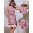 thumbnail image 2 of DARING DIVA Halter Neck Sleeveless Floral Boho Dress XS White Pink, 2 of 6