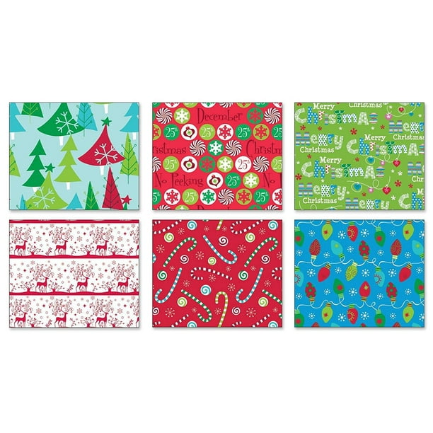 Pack of 6 Rolls of Holiday Wrapping Paper 6 Different Festive