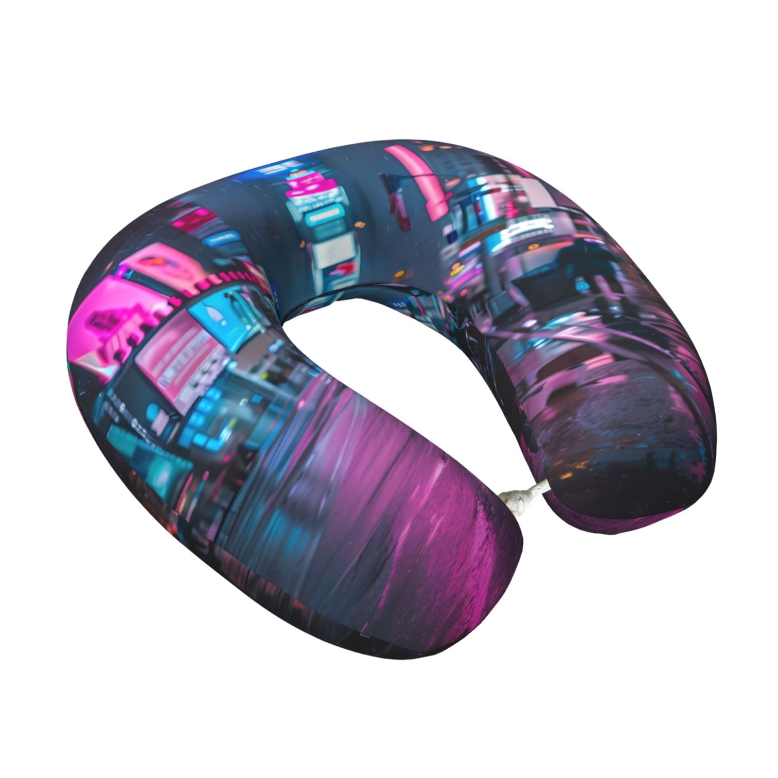 Xecao Neon Night Cityscape Print Memory Foam Cervical Neck Pillow Versatile U-Shaped Pillows for Home,Office,Camping,Travelling,Soft Washable Cover
