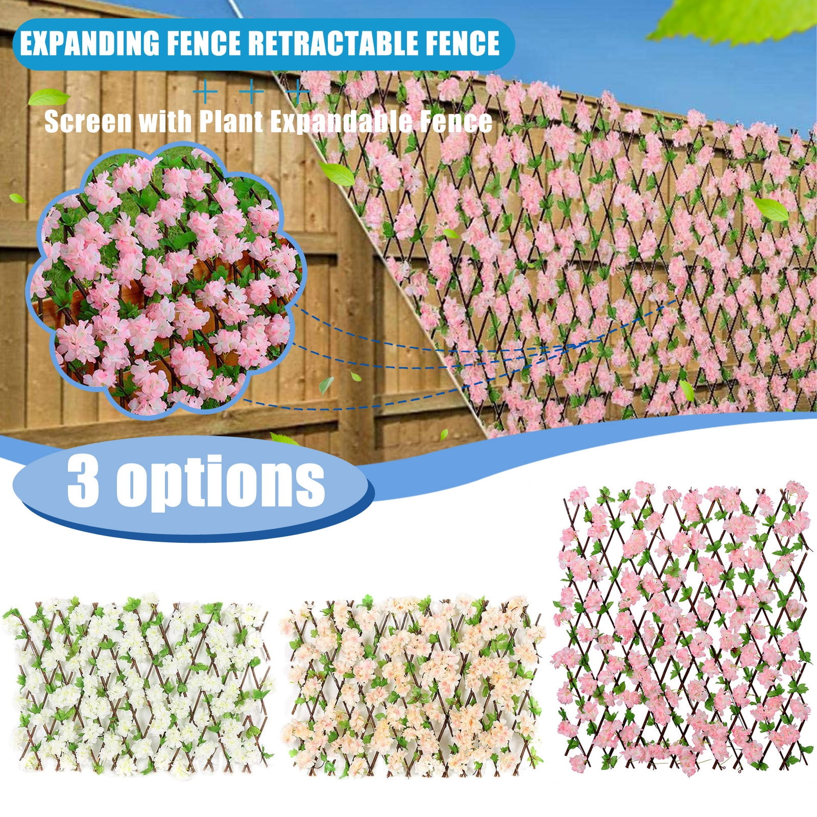 Small Deep Pink Sakura Outdoor Decorative Retractable Fence - Portable Easy To Install Lightweight - For Garden Patio Party Outdoor Event Wedding Picnic Home Decoration Yard