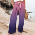 thumbnail image 2 of Lenpel Palazzo Pants for Women Plus Size Elastic High Waisted Drawstring Gradient Wide Leg Pants Baggy Casual Beach Trousers, 2 of 6