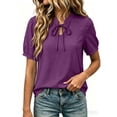 thumbnail image 5 of TGSLY Bow Tie Front Linen Tops for Women Lightweight Soft Keyhole Short Sleeve T-Shirts Dressy Casual Solid Color Breathable Crinkle Blouses L, 5 of 8