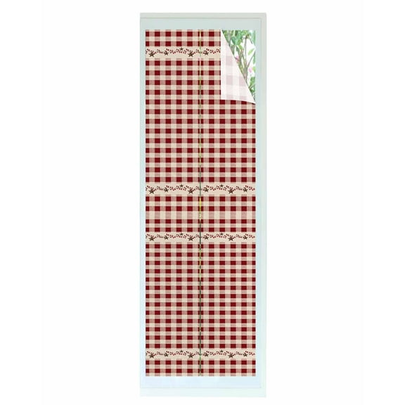 Window Privacy Film Country Star Plaid Stained Glass Window Film Decorative Sun Block Window Cover Retro Red American Farm Barn Berry Window Clings Static Adhesive Sticker for Bathroom 17.7"x78.7"