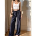 thumbnail image 4 of Women'S Elastic Waist Drawstring Polka Dot Print Casual Wide Leg Long Pants Navy Blue XXL, 4 of 8