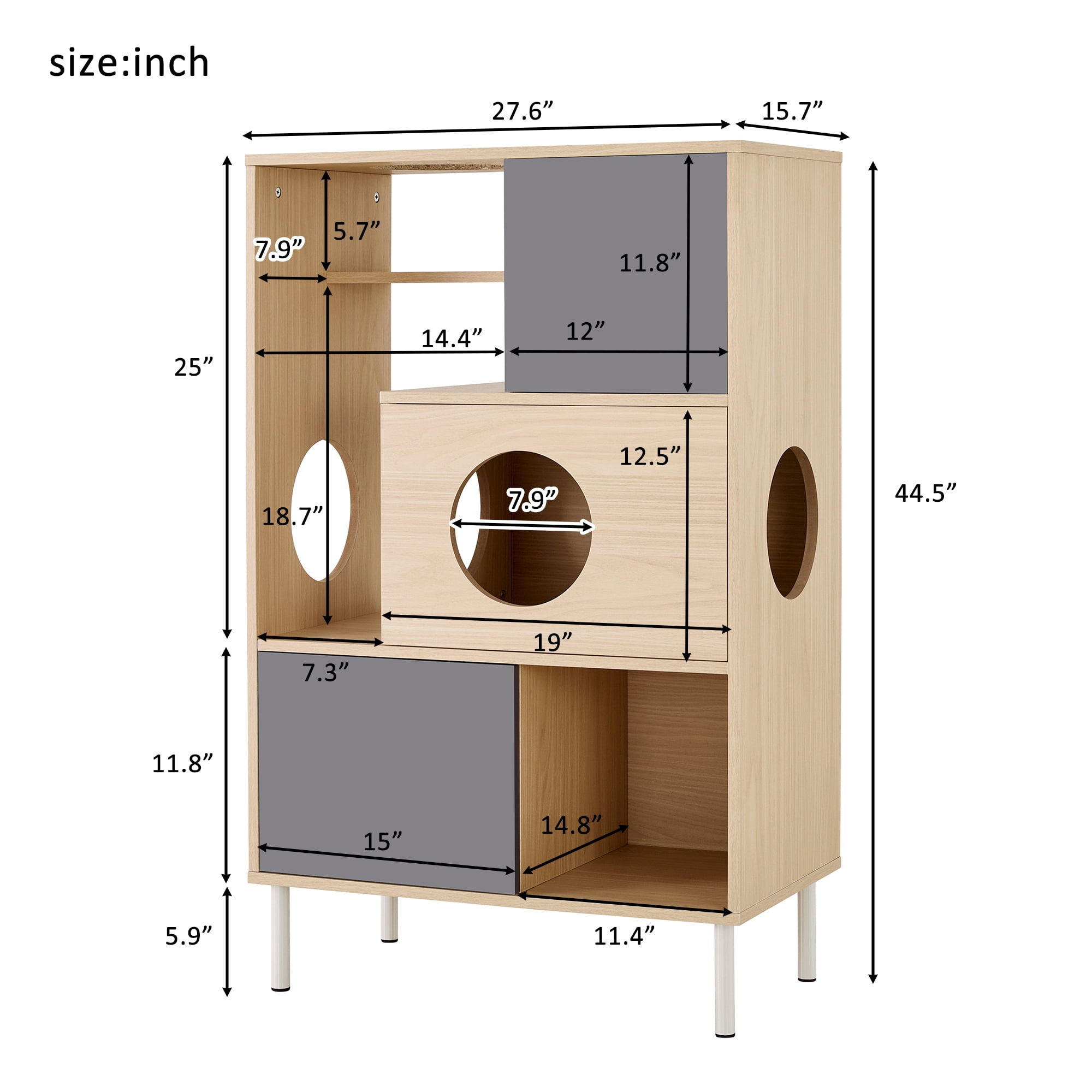 Euroco Modern Cat Bookcase & Cat Tree Shelves with Storage
