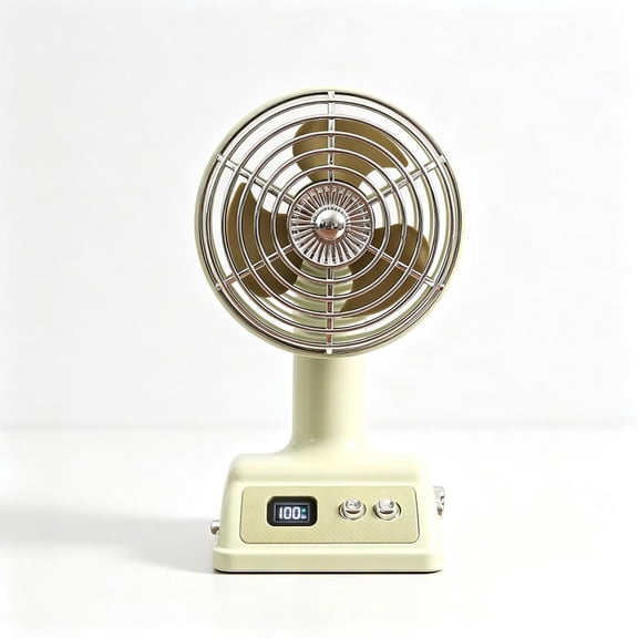 Retro Desk Fan 100 Speeds Portable USB Rechargeable with Digital Display 90° Tilt Type-C 1200mAh Low Noise for Office Home Study