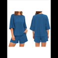 thumbnail image 3 of Conjuntos de Pijama para Mujer, Blusas Extragrandes de 3/4 y Pantalones Cortos con Cintura Elástica, Conjuntos de Estar por Casa. Azul XL, 3 of 6