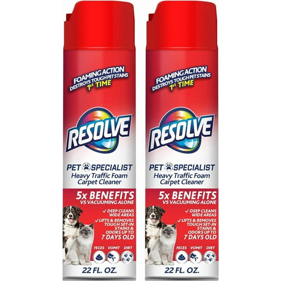 Pet Specialist Heavy Traffic Foam Carpet Cleaner, Pet Stain & Odor Remover, 22 oz Cans, 2 Pack