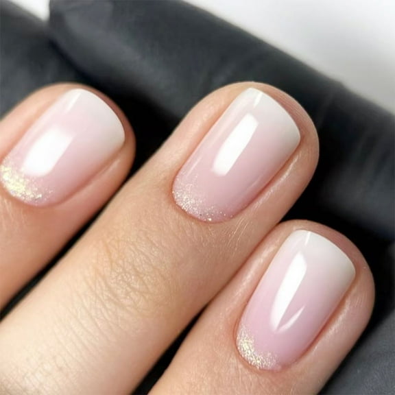 KUFptva Square Press on Nails French Tip Fake Nails Artificial False Nails with Gradients Designs Full Covers Acrylic Nails