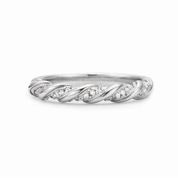 Dainty Diamond Eternity Wedding Band for Women, 14K White Gold Plated Stackable Cluster Ring