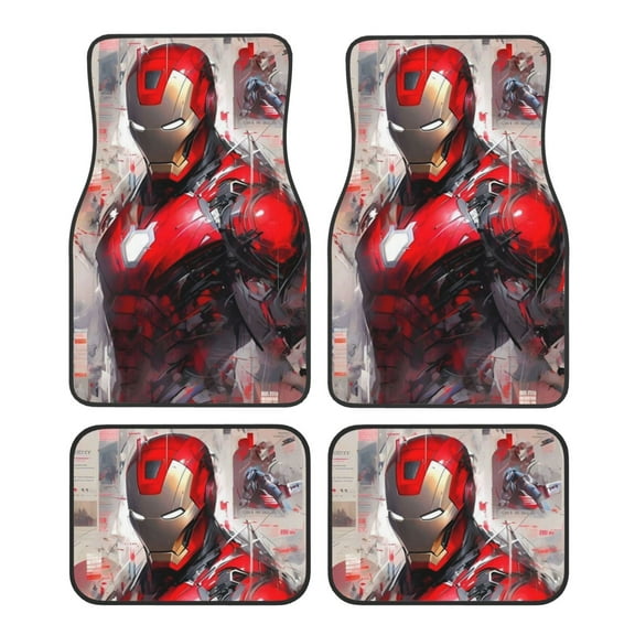 4 Pieces Car Floor Mat Set Iron Man Protection Full Sets Universal Fit for SUV, Sedans, Vans, Trucks