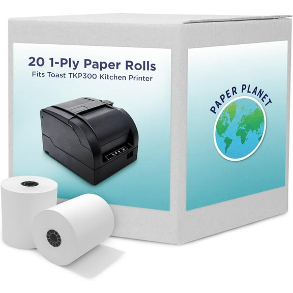 1-Ply White Bond Paper for Toast Kitchen Printer by Paper Planet | 20 Rolls | Compatible with TKP300 SNBC BTP-M300