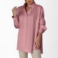 thumbnail image 2 of Blusa holgada con botones para mujer: cuello en V con solapa, mangas largas abullonadas con volantes, vestido camisero de color liso, adecuado para fiestas/playa, tallas S/XXXXL., 2 of 5