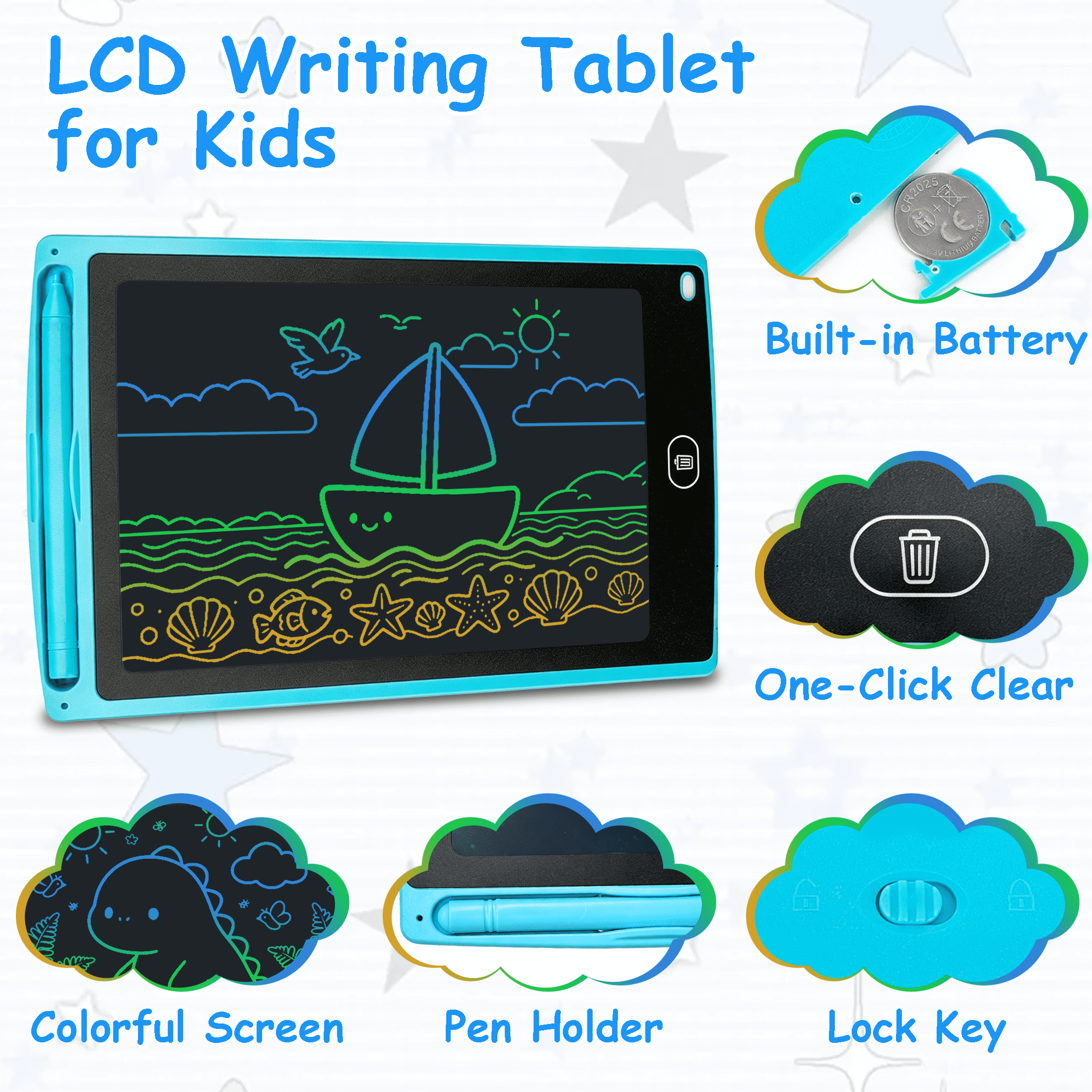 2 Pack 8.5 Inch LCD Writing Tablet for Kids, Colorful Screen Doodle Board, Reusable Electronic Drawing Pad with Erase‑Lock Function, Educational Drawing Toy Gift for Boys Girls