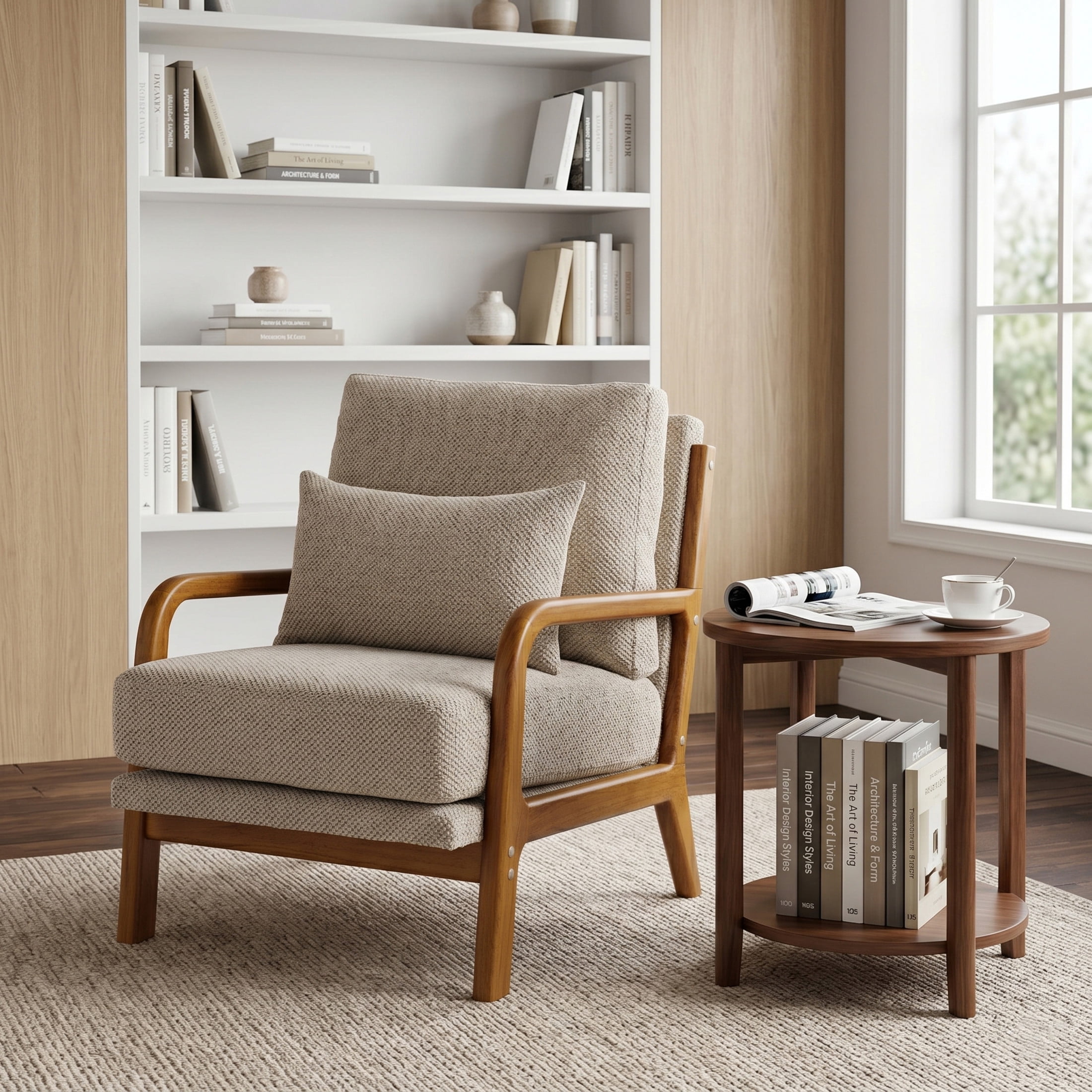 Noble House Mid-Century Modern Lounge Chair, Upholstered Accent Armchair with Solid Wood Frame, Camel