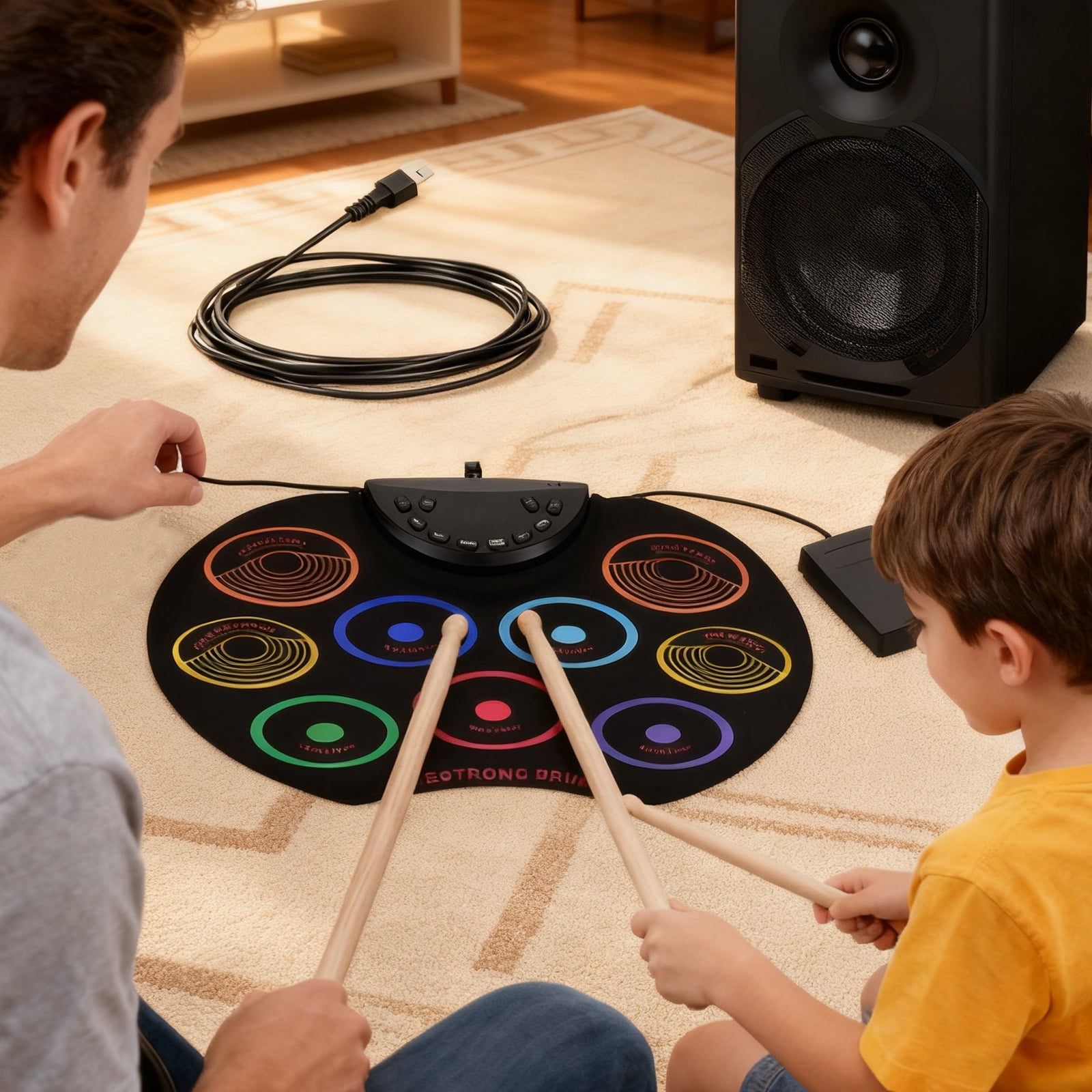 HUISZJ Electronic Drum Set, Flexible Roll-Up Drum Kit with USB Cable, Portable Colored Hand Rolled Drum Pad Percussion Instrument