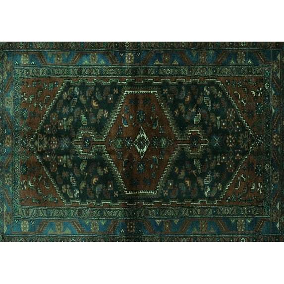 Ahgly Company Machine Washable Indoor Rectangle Persian Turquoise Blue Traditional Area Rugs, 8' x 12'