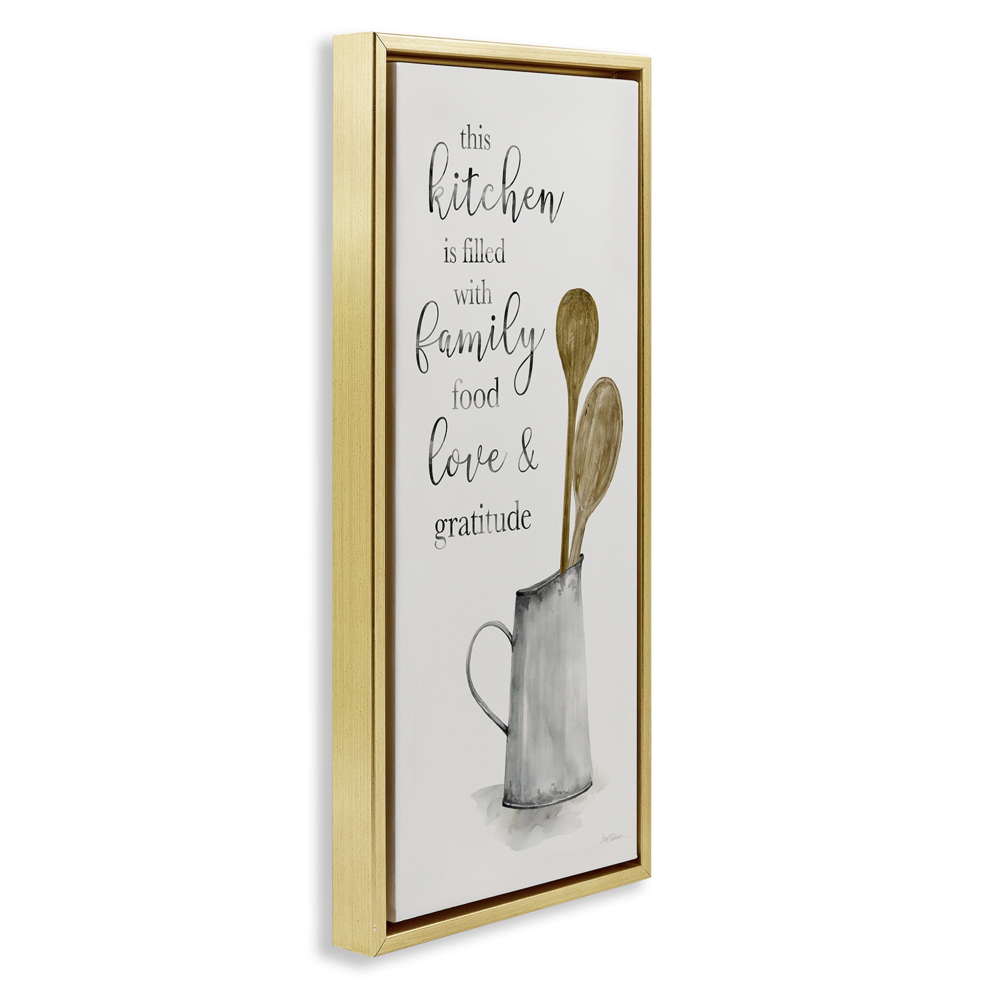 Stupell Industries This Kitchen Family Phrase Food & Beverage Painting Gold Floater Framed Canvas Art Print Wall Art, 15 x 31