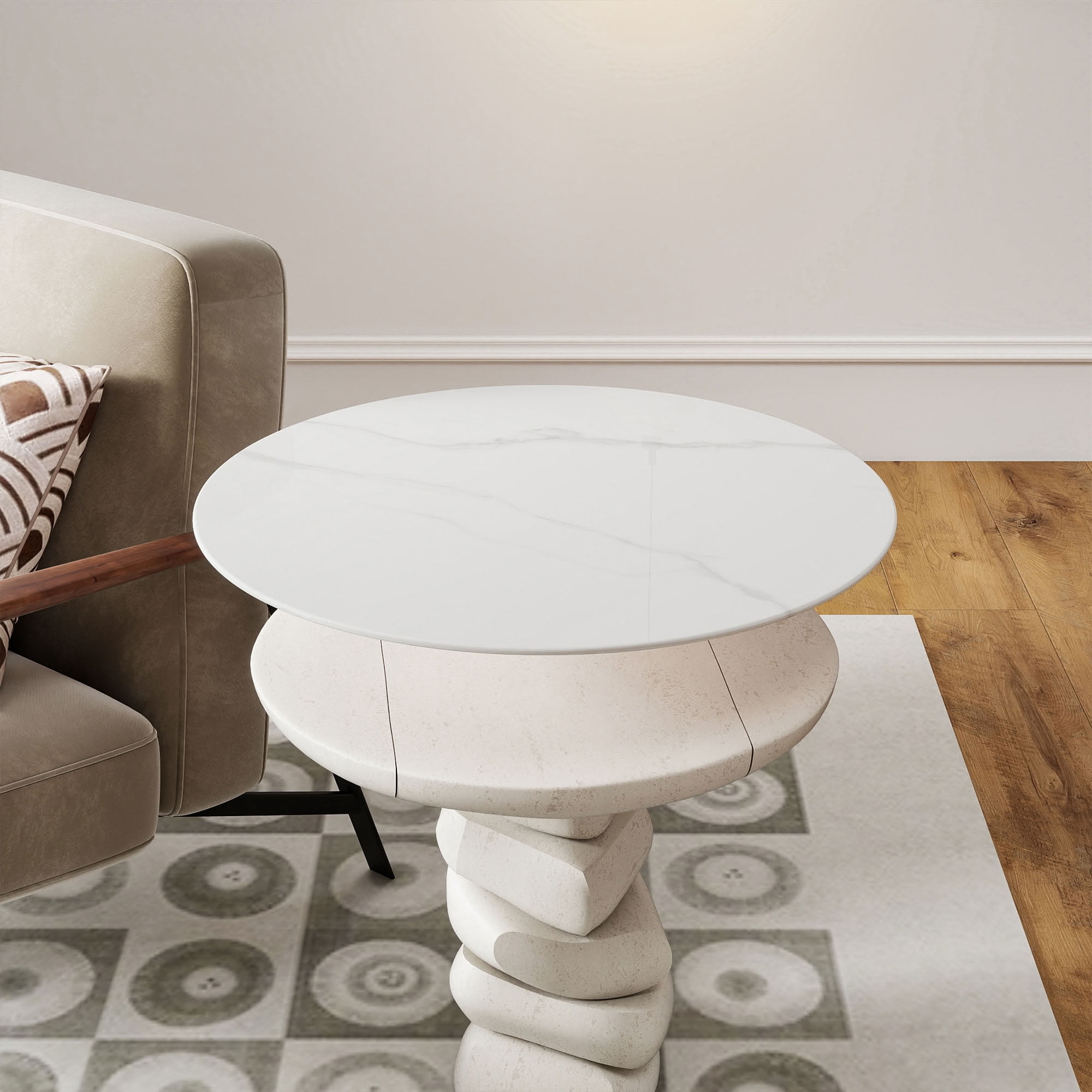 MAYEERTY 30in Round Tempered Glass Table Top, 0.31in Thick White Marble Print DIY Replacement Table Cover, Heat Scratch Proof Desktop for Indoor Outdoor Coffee Patio Dining Table