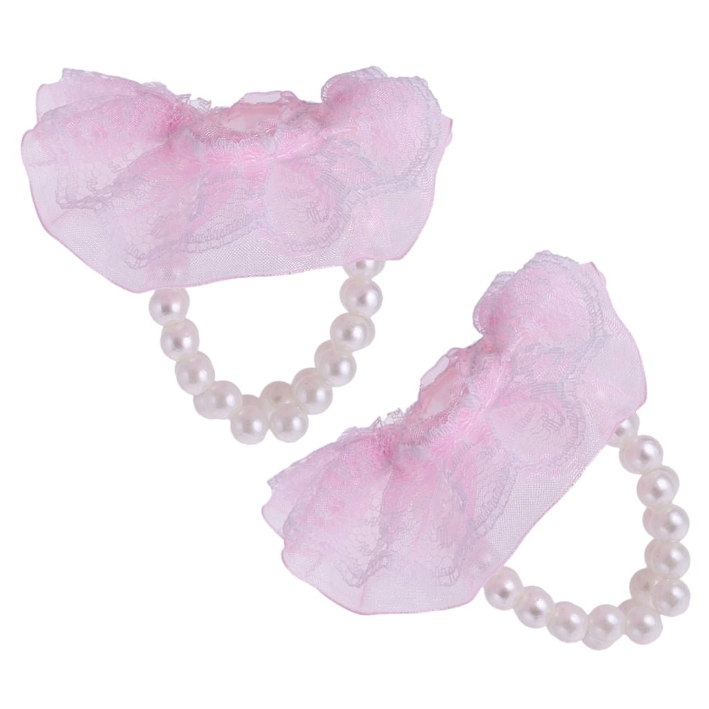 Set of 10 Wrist Corsage Bands Hand Flower Holder Lace Pearls Bead Wedding Party 
