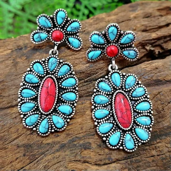 K-KED 925 Silver Multicolor Gemstone Dangle Hook Boho Drop Earrings Delicate Jewelry For Women-Style 3