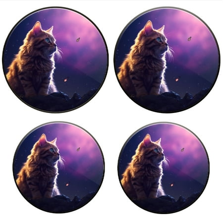 

BaHomeck Electric Stove Burner Covers Set of 4 Round Metal Gas Stove Burner Covers 8 Inch and 10 Inch Kitchen Decor Cat With Blue Eyes Sits On The Edge Of Stone