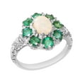 thumbnail image 1 of LBG British Made Stunning 9k White Gold Natural Opal & Emerald Womens Anniversary Ring - 33 size options - Size 8.5, 1 of 6