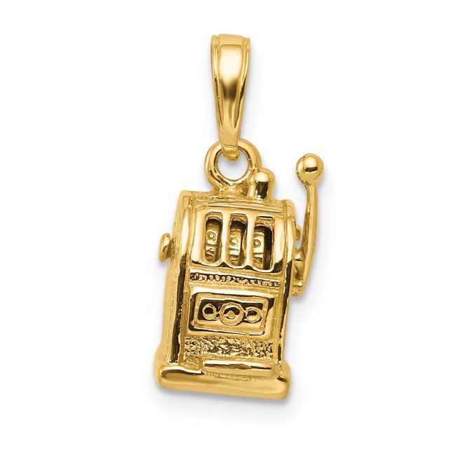 14k Yellow Gold Slot Machine Necklace Charm Pendant Gambling